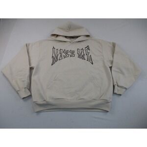 Miss Me Hoodie Mens L Cream Y2K Oversized Gothic Graphic Streetwear Utility
